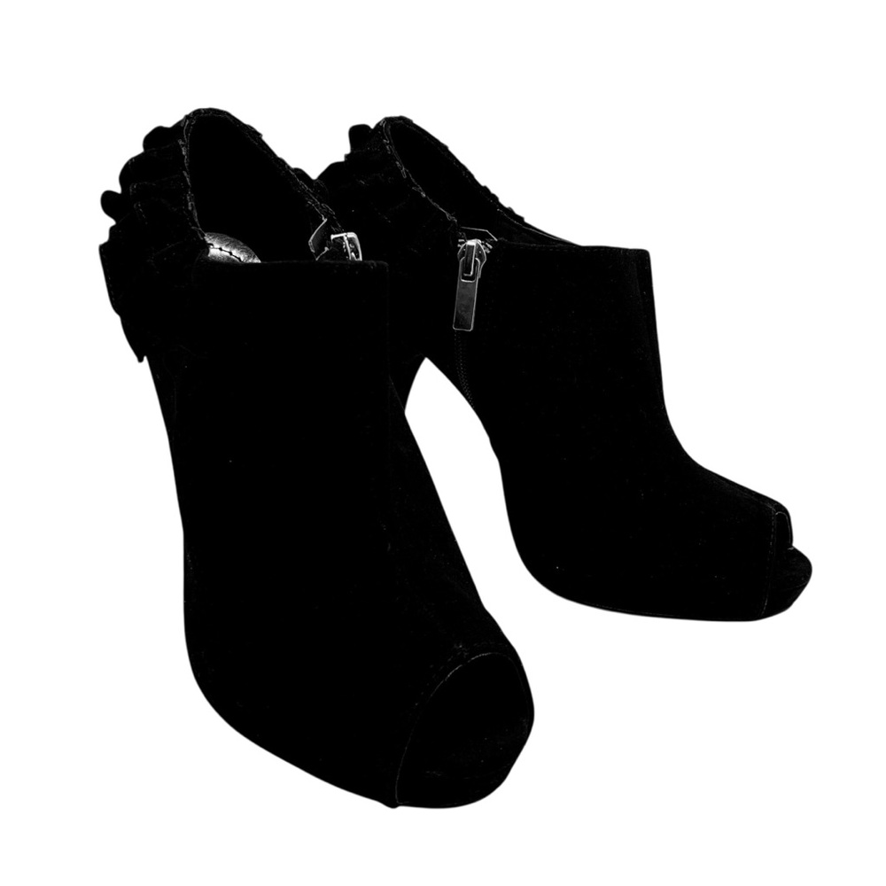 Black Suade Peep-Toe Ankle Booties